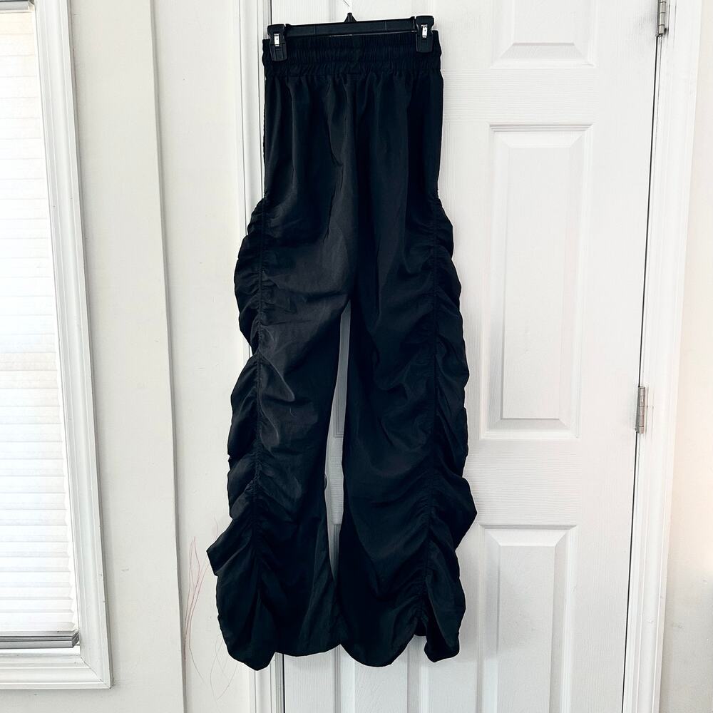 Kollyy Black Harajuku Nylon Baggy Ruched Gathered Y2K Windbreaker Pants Small - Picture 9 of 11